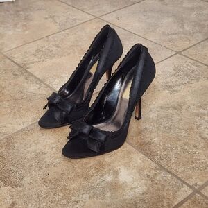 JLo Vintage Satin Peep Toe Heels